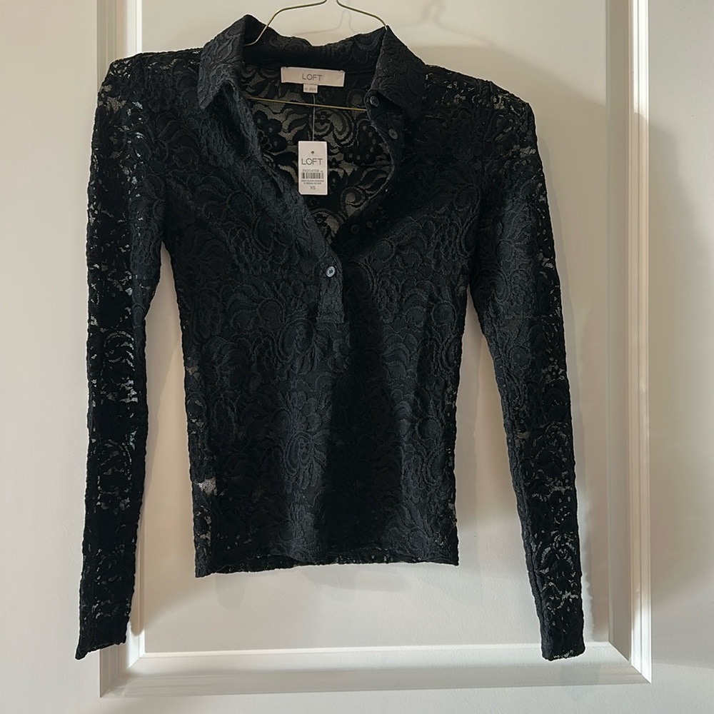 NWT Loft black lace lace polo, XS